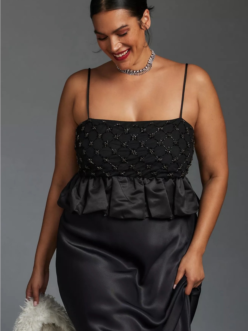 Anthropologie Beaded Satin Crop Top